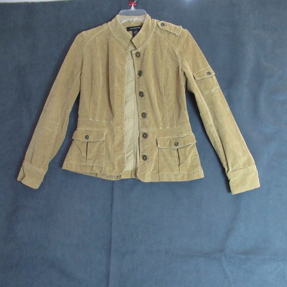 Calvin Klein Jeans Corduroy Jacket Women Small Tan Long Sleeve Safari Modern Y2K